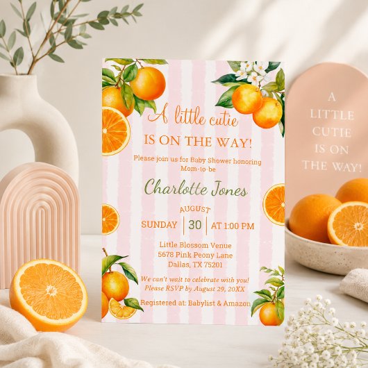 Er komt een klein schatje aan citrusbany-babyshowe kaart