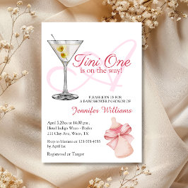 er komt een kleine aan,  roze baby shower kaart