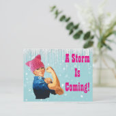 "Er komt een Storm" met Rosie in Roze Pet Briefkaart (Staand voorkant)