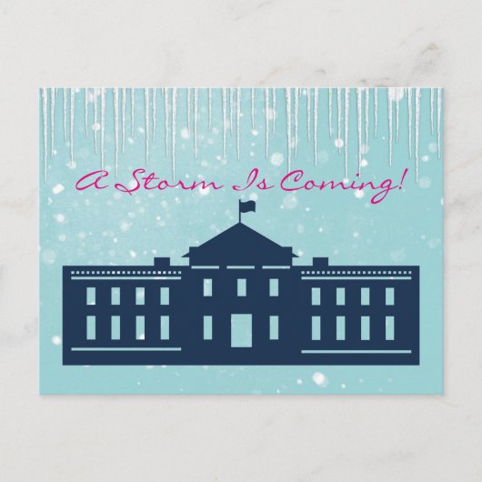 "Er komt een Storm" met sneeuw en whitehouse Briefkaart (Voorkant)