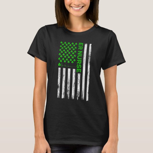 ER Nurse American Flag Shamrock St Patrick's Day 2 T-shirt (Voorkant)