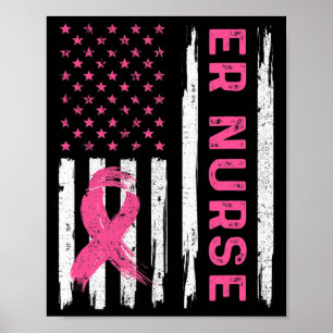 ER Nurse Amerikaanse vlag Nurse borstkanker Awaren Poster