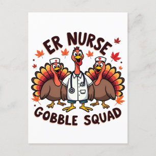 ER Nurse Gobble Squad Thanksgiving Verpleegkunde Briefkaart