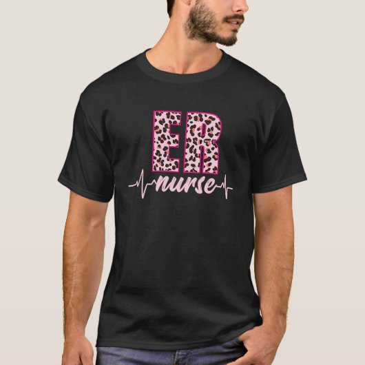 ER Nurse Leopard Heartbeat EKG Pulse Nursing Schoo T-shirt (Voorkant)