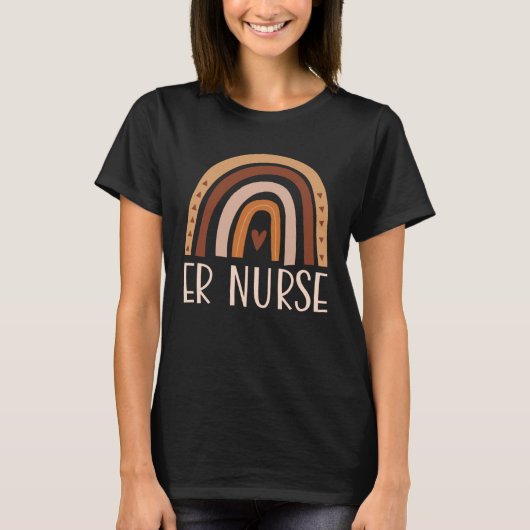 ER Nurse Nursing School Trendy Bohemian Rainbow Bo T-shirt (Voorkant)