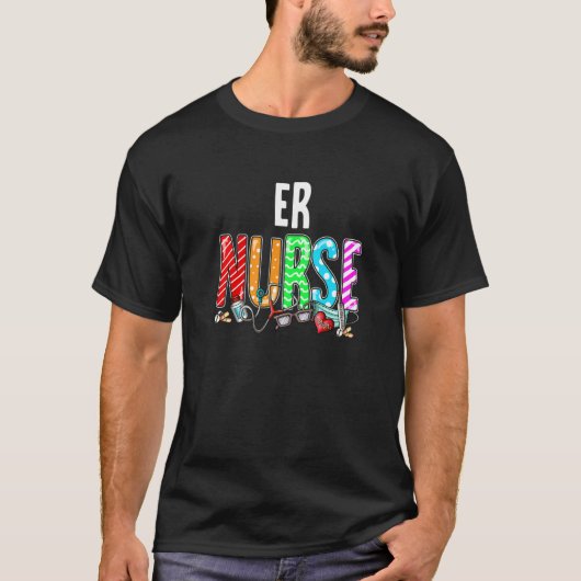 ER Nurse Plaid Red Love Heart Stethoscope RN Nurse T-shirt (Voorkant)
