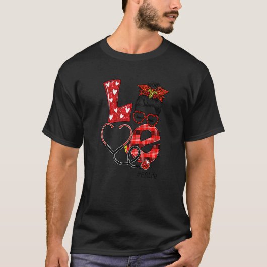 Er Nurse Pset Leopard Love Heart Messy Bun Rn Nur T-shirt (Voorkant)