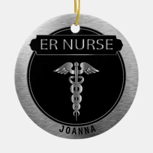 ER 👩 ⚕️ - UpScale Black en Silver Keramisch Ornament (Voorkant)