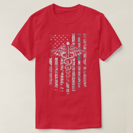ER verpleegster met vlag en Caduceus T-shirt (Design voorkant)