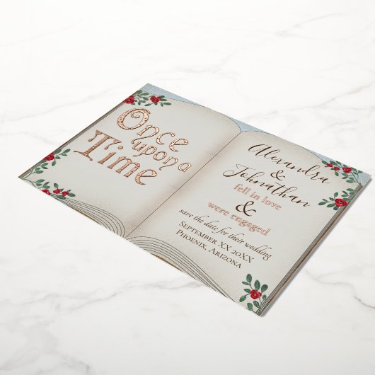 Er was eens een gouden boek Sprookje Bruiloft Folie Uitnodiging (Gedraaid)