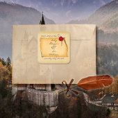 Er was eens een middeleeuws verouderde scroll wax  vierkante sticker