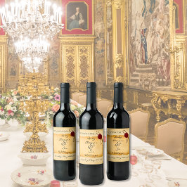 Er was eens een middeleeuws verouderde scroll wax  wijn etiket