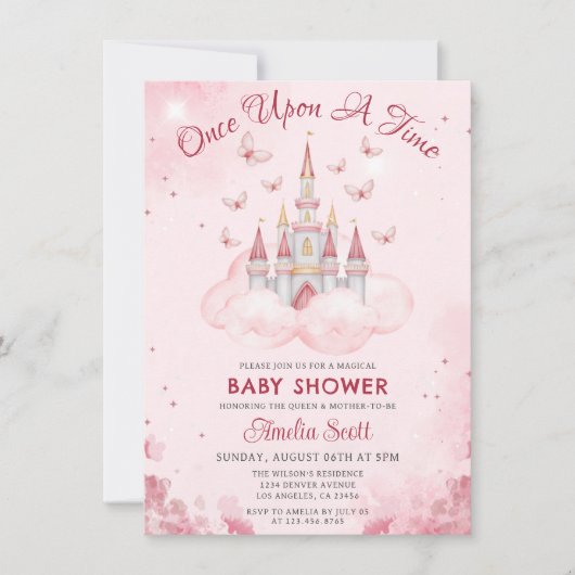 Er was eens een sprookje baby meisje douche kastee kaart (Voorkant)