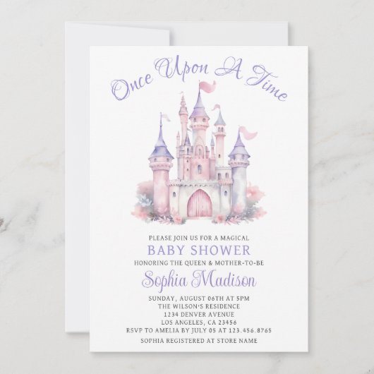 Er was eens een sprookje baby meisje douche kastee kaart (Voorkant)