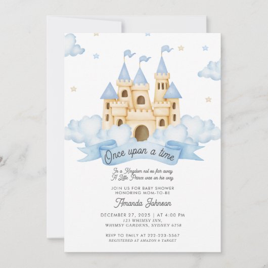 Er was eens een sprookjesachtig kasteelblauw baby  kaart (Voorkant)