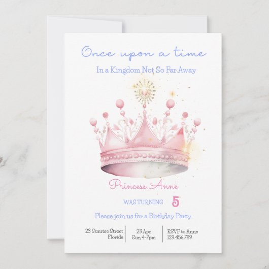 Er was eens, Prinses Verjaardag Uitnodiging (Voorkant)