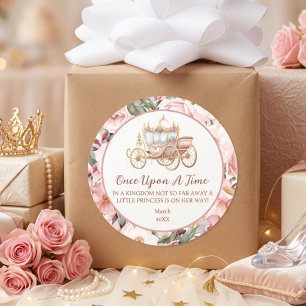 Er Was Eens Roze Prinses Baby Shower Ronde Sticker