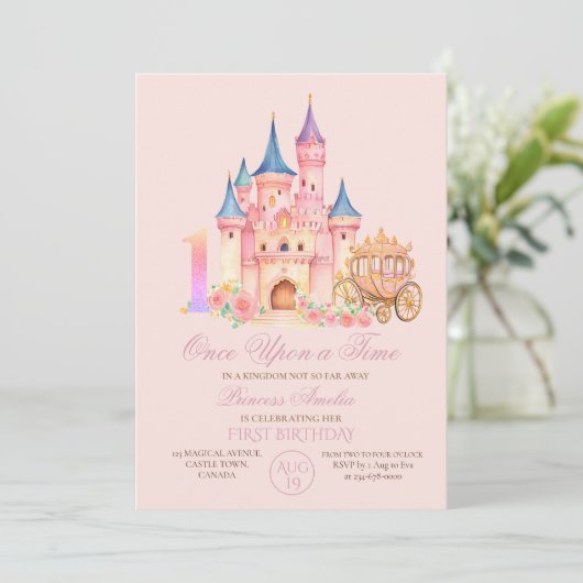 Er was eens Sprookjeskasteel Prinses Verjaardag Kaart (Staand voorkant)