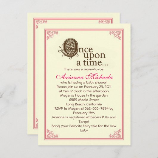 Er was eens... uitnodiging tot baby shower (Voorkant / Achterkant)