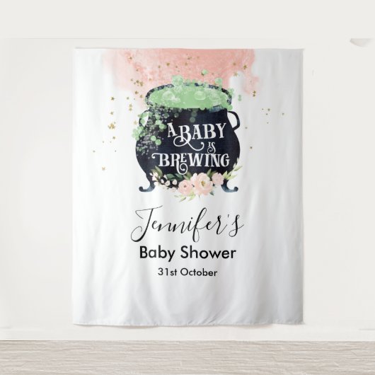 er wordt een baby gebrouwen Halloween Baby Shower  Wandkleed (Voorkant)