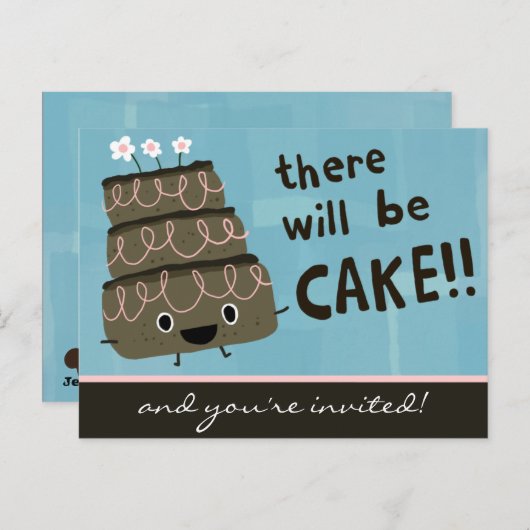 Er zal taart zijn! Grappige feestuitnodiging Uitnodiging Briefkaart (Voorkant / Achterkant)