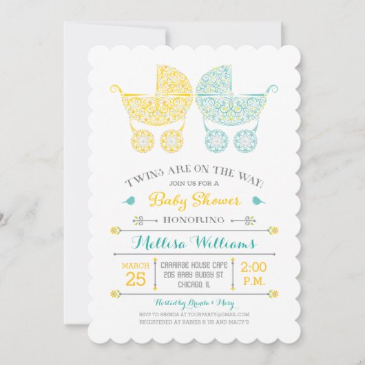 Er zijn tweelingen onderweg. Twins Baby shower Inv Kaart (Voorkant)