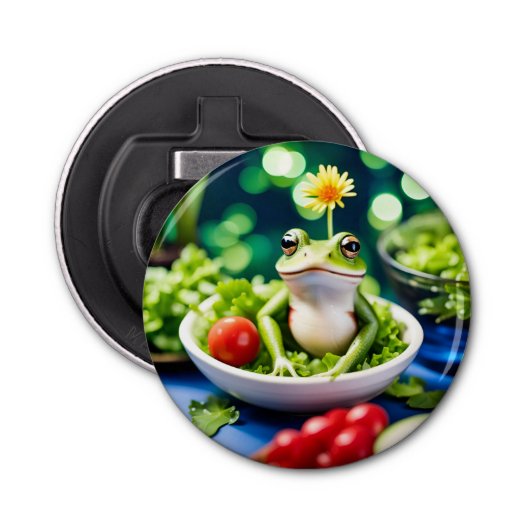 Er zit een kikker in mijn salade button flesopener (Voorkant)