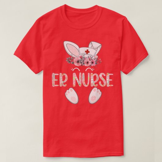 ER Zuster Paasverpleegster Floral Bunny T-shirt (Design voorkant)