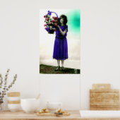 Era Glamor Gal uit 1920 met mandje bloemen Poster (Keuken)