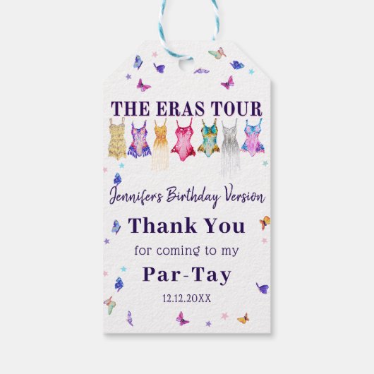 Eras verjaardagsfeestje vlinders dank je cadeaulabel (Achterkant)