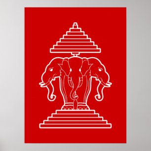 Erawan Driekoppige Olifant Laotiaanse / Laotiaanse Poster