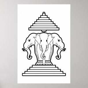 Erawan Driekoppige Olifant Laotiaanse / Laoziaanse Poster