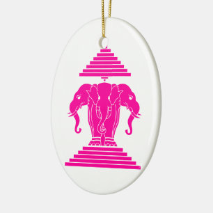 Erawan Roze Driekoppige Olifant Laotiaanse / Laoti Keramisch Ornament