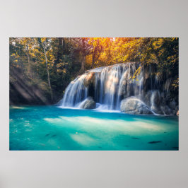 Erawan Waterfall in de provincie Kanjanaburi Thail Poster