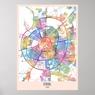 Erbil Irak Stad Kaart Poster