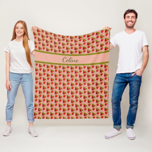 Erdbeeren auf einem rosa Hintergrund in Stoffoptik Fleece Deken (In situ)