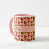Erdbeeren auf einem rosa Hintergrund in Stoffoptik Mok (Voorkant links)