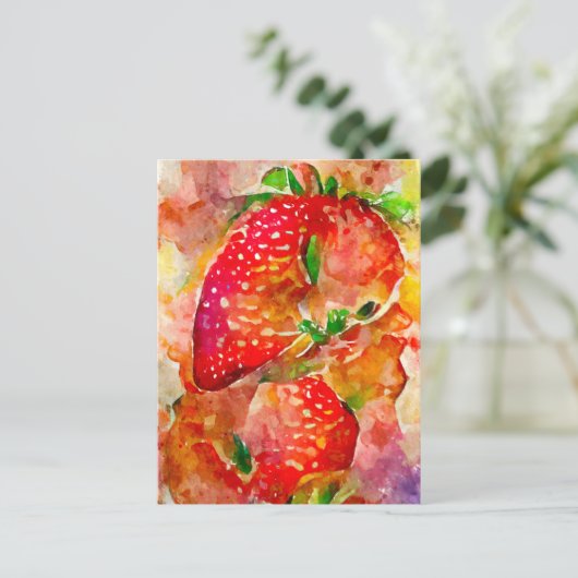 Erdbeeren in Aquarell. Gemalte Früchte. Briefkaart (Staand voorkant)