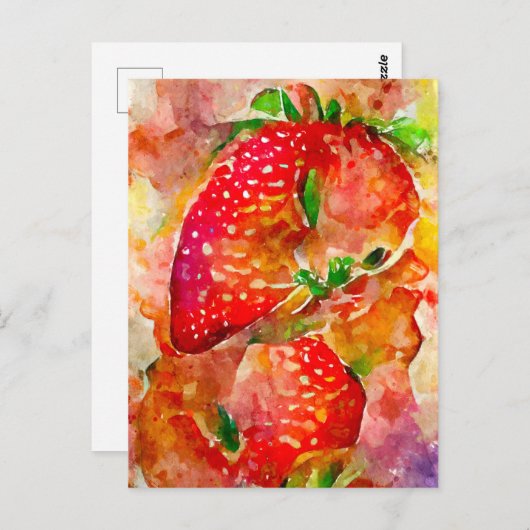 Erdbeeren in Aquarell. Gemalte Früchte. Briefkaart (Voorkant / Achterkant)
