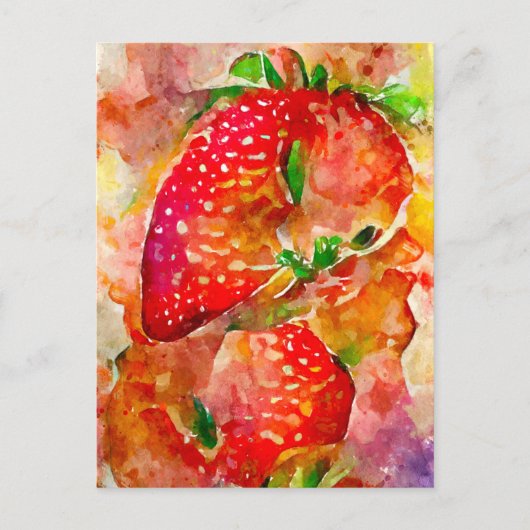 Erdbeeren in Aquarell. Gemalte Früchte. Briefkaart (Voorkant)