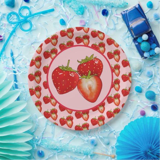 Erdbeeren  papieren bordje (Feest)