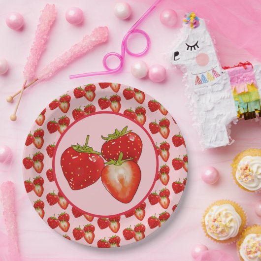 Erdbeeren  papieren bordje (Feest)