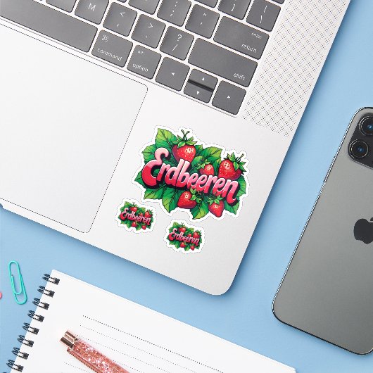 Erdbeeren Sticker (Laptop met iPhone)