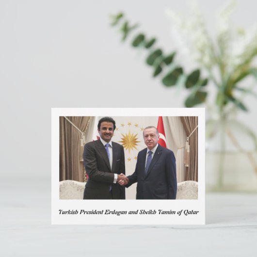 Erdogan en Sheikh Tamim in Doha. Briefkaart (Staand voorkant)