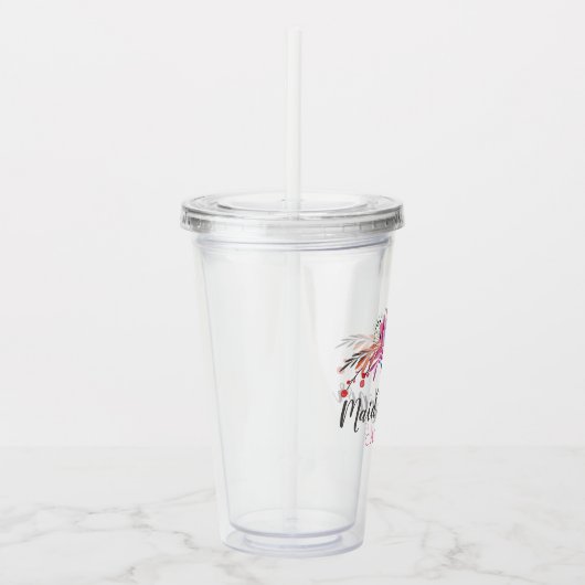 Ere-juffrouw bloemig gepersonaliseerd acryl drinkbeker (Rechts)