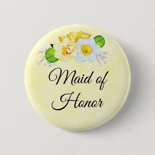 Ere-juffrouw Geel Bloemmotief Ronde Button 5,7 Cm (Voorkant)