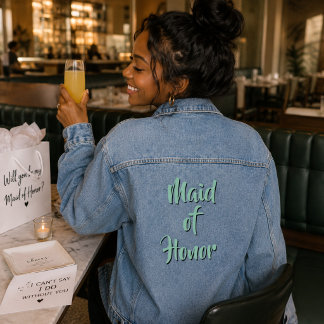 Ere-juffrouw groene trouwkleuren denim jacket