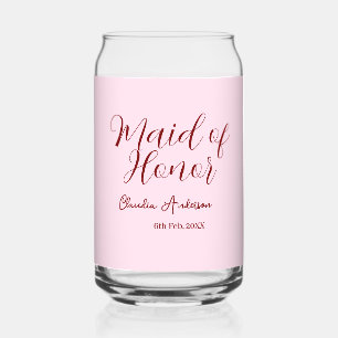 Ere-juffrouw mauve naam datum roze pastel bruiden blikvorm glas