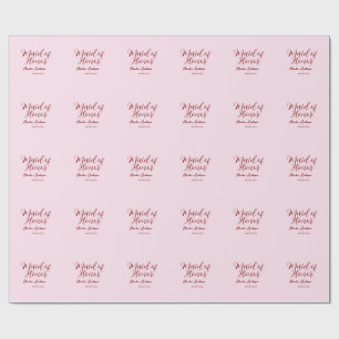 Ere-juffrouw mauve naam datum roze pastel bruiden cadeaupapier