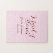 Ere-juffrouw mauve naam datum roze pastel bruiden legpuzzel (Horizontaal)